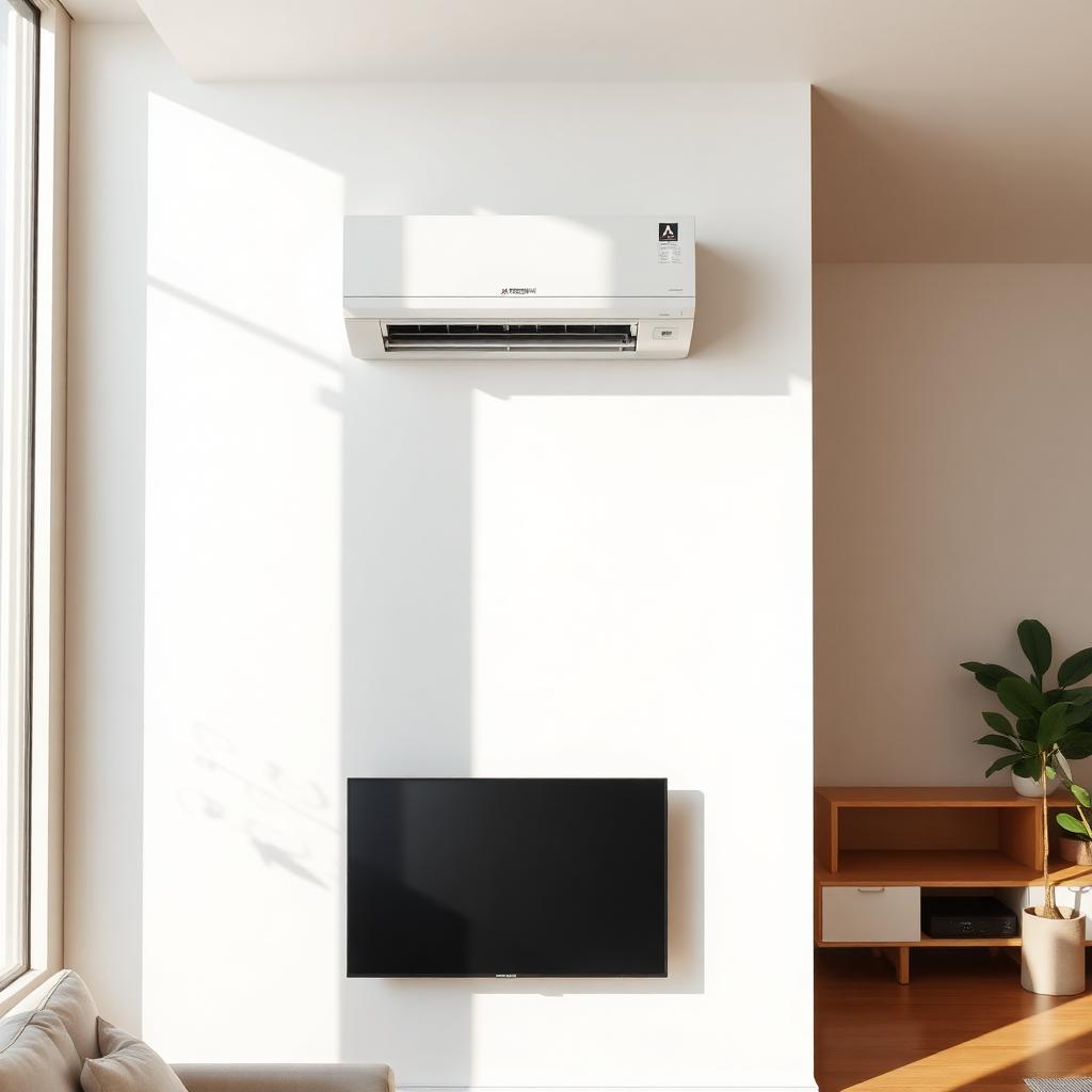 Climatisation murale Mitsubishi Electric installée dans un salon